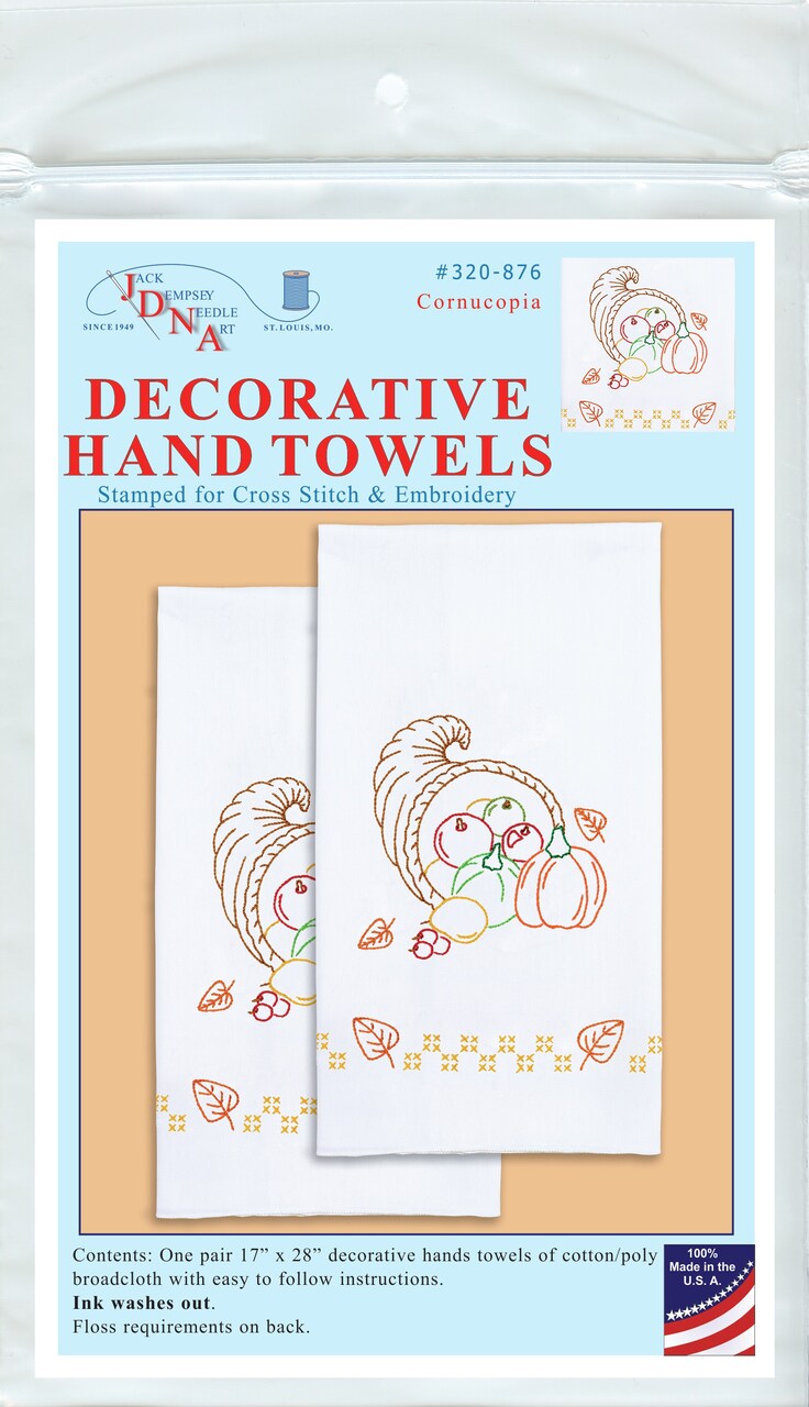 Jack Dempsey Stamped Decorative Hand Towel Pair 17"X28"-Cornucopia
